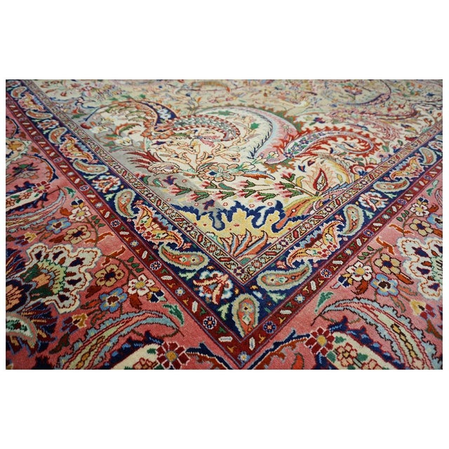 Textile Antique Persian Tabriz Pahlavi Wool 10x13 Taupe, Salmon, & Navy Handmade Area Rug #9902222 For Sale - Image 7 of 10