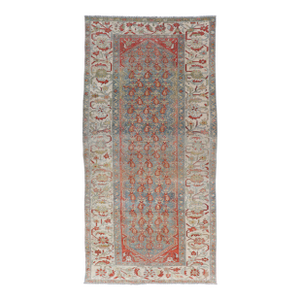 Antique Persian Malayer Gallery Rug With Blue Field and Red Boteh Design