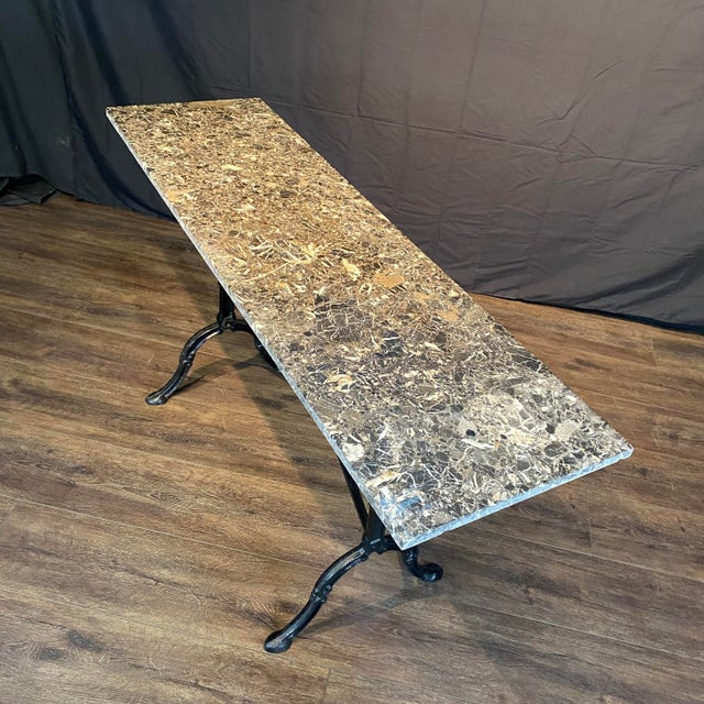 1900 - 1909 French Marble Top Bistro Cafe Console Table or Writing Desk With Iron Base For Sale - Image 5 of 11