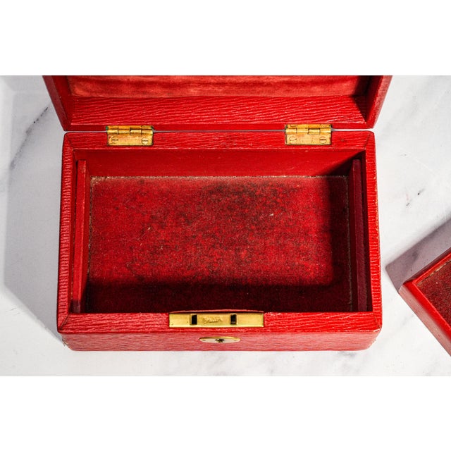 Nice Antique Mark Cross Red Leather Jewelry Box Luxury Case With Lock & Key Home Decor For Sale - Image 11 of 18