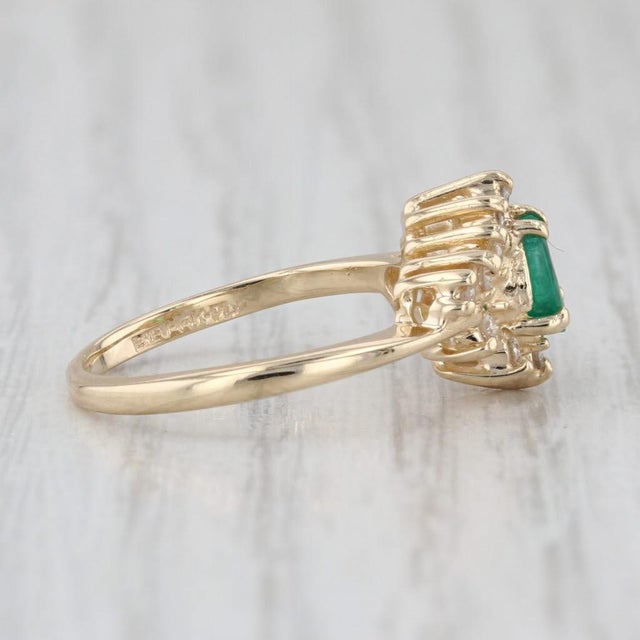 0.42ctw Pear Emerald Diamond Halo Ring 14k Yellow Gold Size 5.25 Engagement For Sale In Greensboro - Image 6 of 9