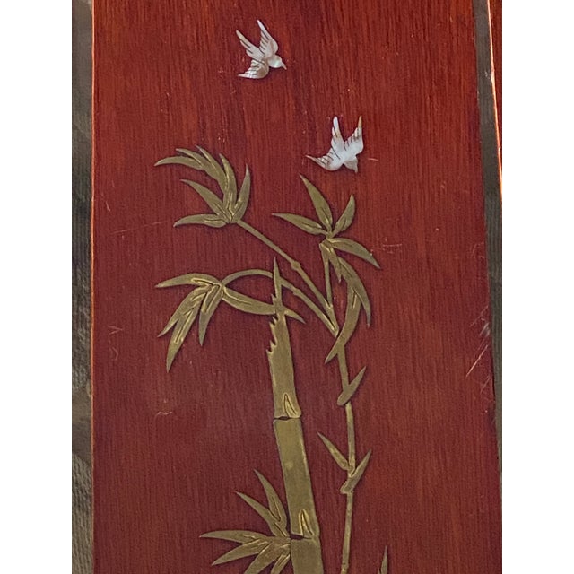 1940s Set of 3 Vintage 1940s Chinoiserie Brass and Mop Inlaid Birds Flowers Panels For Sale - Image 5 of 11
