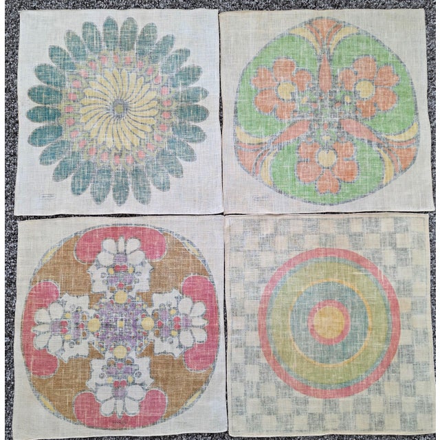 Textile 1960's Peter Max 16" Square Linen Textile Napkins - Set of 4 For Sale - Image 7 of 7