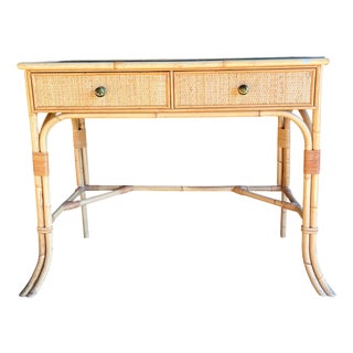 Cane and Bamboo Dressing Table with 2 Drawers, 1970s For Sale