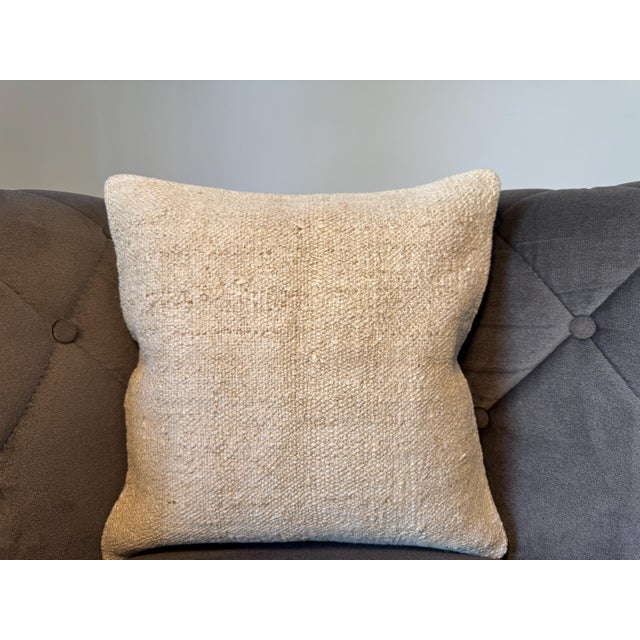 Textile Natural Hemp Boucle Pillow, Warm Oatmeal Ivory Cushion, Handwoven Turkish Anatolian Pillow With Insert, 16x16 In For Sale - Image 7 of 7