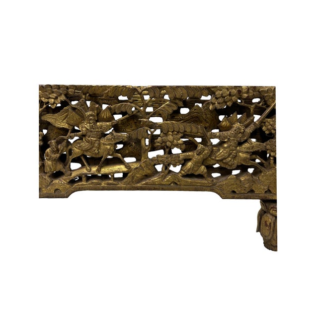 Chinese Vintage Wood Golden Relief Carving Wall Hanging Art Plaque For Sale In San Francisco - Image 6 of 6
