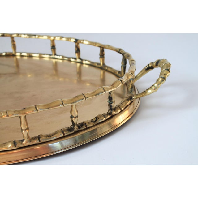 Metal Vintage Brass Faux Bamboo Tray For Sale - Image 7 of 12