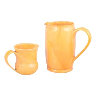 Large Yellow-Orange Glazed Ceramic Pitchers from Kähler, Denmark, 1930s, Set of 2 For Sale