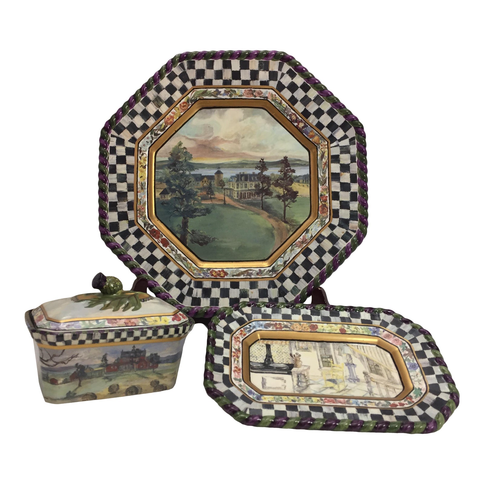 Vintage Mackenzie Childs Maclachlan Dinner Plate Salad Plate and Box