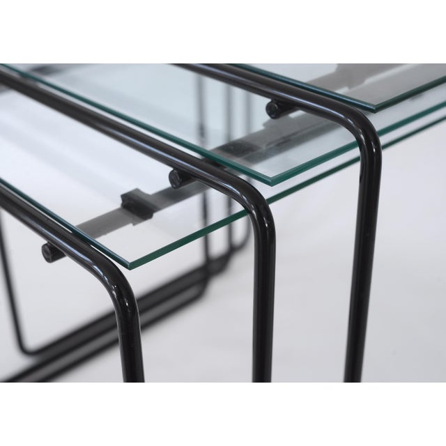 Black Vintage 80s Postmodern Black Metal & Glass Nesting Tables - Set of 3 For Sale - Image 8 of 17