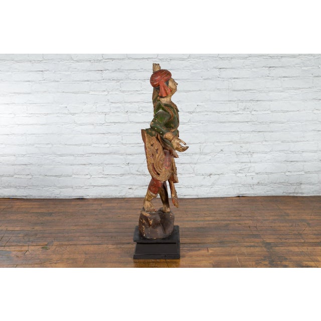 19th Century Balinese Hand-Carved & Painted Wooden Young Dancer Sculpture For Sale - Image 12 of 12