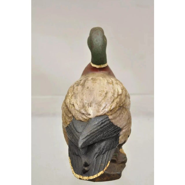 Tan Antique Victorian Cast Iron Figural Painted Mallard Duck Door Stop For Sale - Image 8 of 11