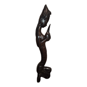 Monumental Mid-Century Balinese Art Deco Elongated Maiden Hardwood Sculpture