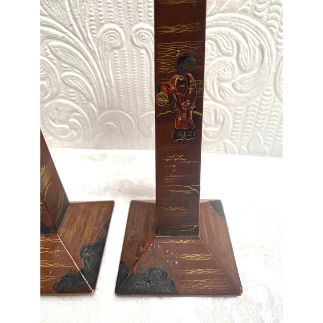 Pair of Antique 1890s Japanese Lacquer Candlesticks For Sale - Image 10 of 11