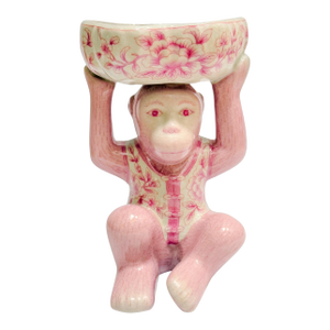 Contemporary Pink Chinoiserie Monkey Holding Bowl
