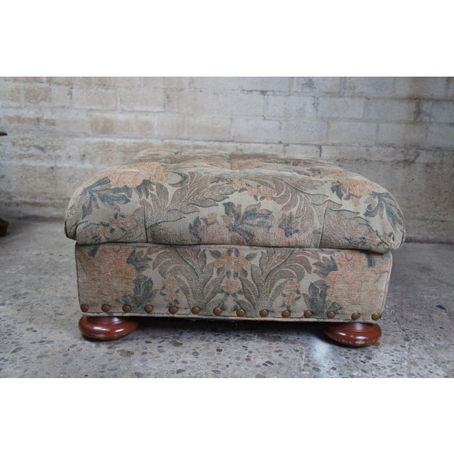 Vintage Baker Furniture Traditional Floral Tufted Nailhead Ottoman Foot