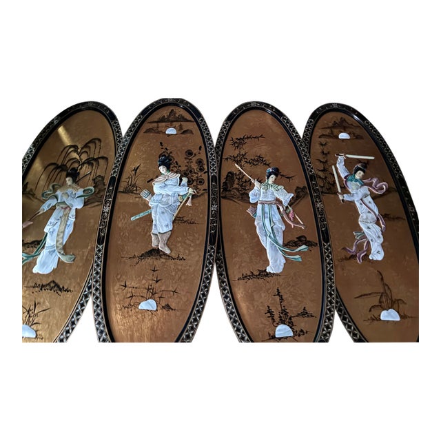 Mid 20th Century Geisha/Black Lacquer/Mother of Pearl Wall Panels For Sale