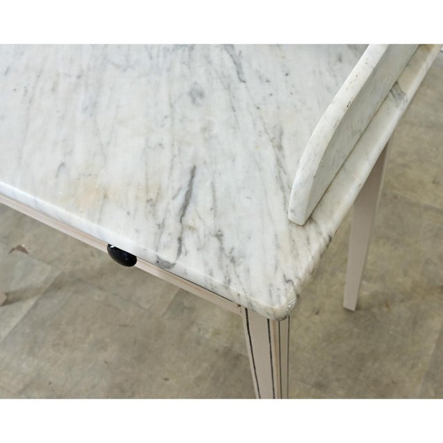 Wood English 19th Century White Marble Top Vanity with New Paint For Sale - Image 7 of 16