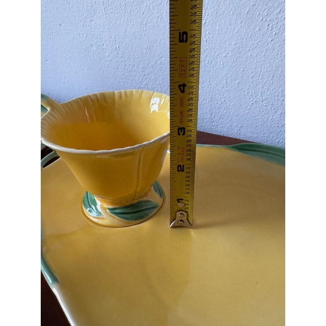 Vintage Vallona Starr California Snack Set, Yellow Floral Luncheon Plates & Cups (Set of 3), 1940s–50s For Sale In Boise - Image 6 of 12