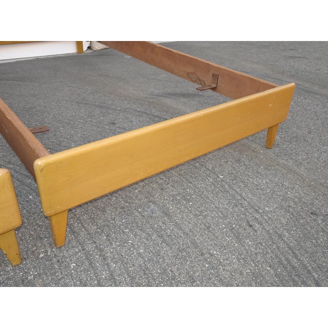 Vintage Mid Century Modern Twin Heywood Wakefield Bed Frames Twin Headboards For Sale - Image 10 of 12