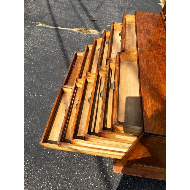 Antique Late 19th Century Modern Vintage Oak Apothecary Stacking File Cabinet For Sale - Image 9 of 11