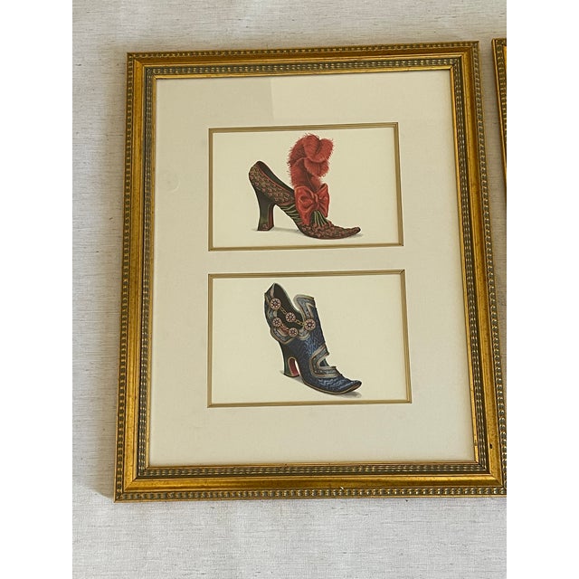 Vintage Antique Chromolithographs in Gold Frames Marie Antoinette Fashion Shoes - A Pair For Sale In Miami - Image 6 of 8