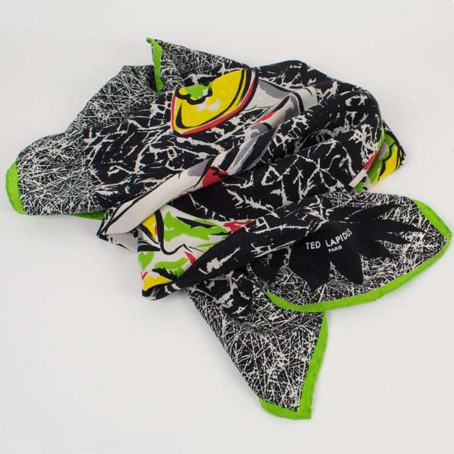 Contemporary Ted Lapidus Paris Silk Scarf Multicolor Fashion Models Print For Sale - Image 3 of 8