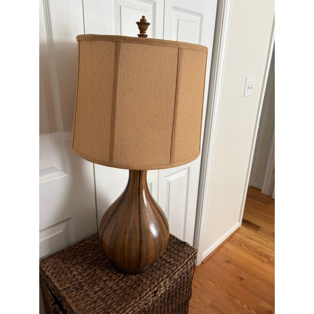 Ceramic Mid Century Modern Style Slender Brown Table Lamp For Sale - Image 7 of 8