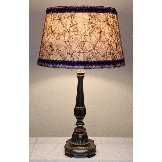 Beige Mid-Century Modern German Table Lamp with Patinated Metal Base and Handmade Fabric Shade by Lamplove, 1950s For Sale - Image 8 of 8