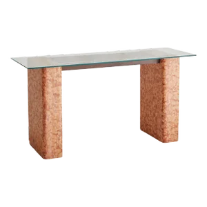 Breccia Pernice Marble Console Table with Glass Top, Italy 1970s