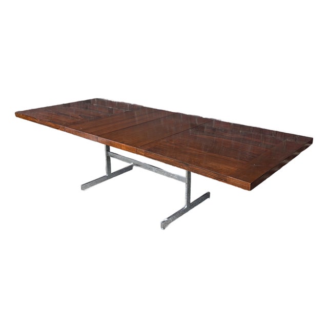 Scandinavian Modern Rosewood and Walnut Extension Dining Table With Chrome Base For Sale