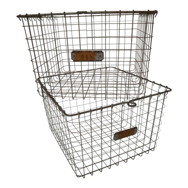 Industrial Wire Gym Locker Baskets for Organizing a Pair Chairish