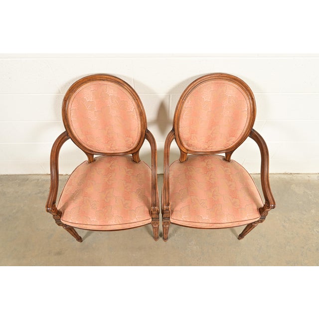 1960s Karges French Regency Louis XVI Carved Walnut Armchairs, Pair For Sale - Image 5 of 14