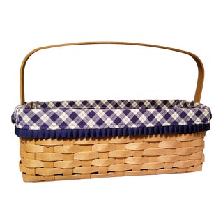 2003 Longaberger Blue Ribbon Canning Jar Basket & Blue Plaid Liner For Sale
