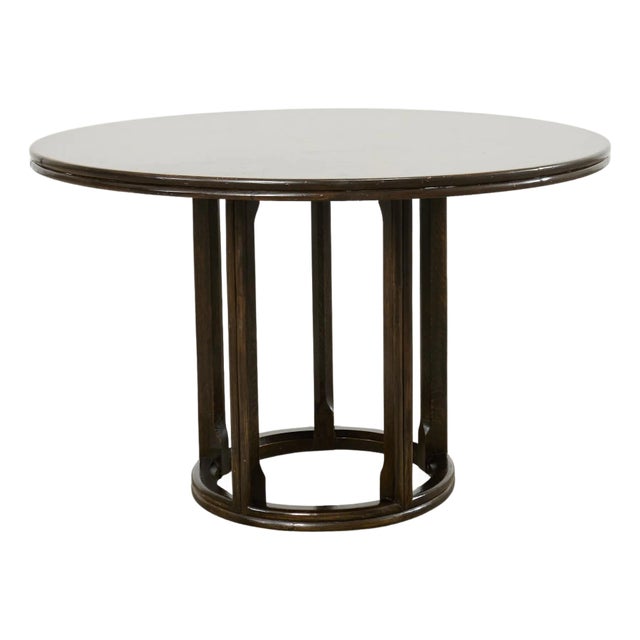 McGuire Midcentury Organic Modern Round Oak Rattan Dining Table For Sale