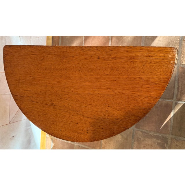 Paul Frankl Vintage 1940’s Mid-Century Original Condition Rattan, Bamboo Two Tier Drink Table, Side Table in Rare Demi-Lune Shape, Palm Beach Style For Sale - Image 4 of 12