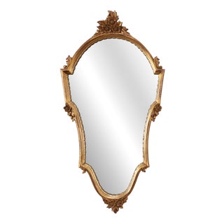 20th Century Louis XVI Giltwood Mirror with Ornate Crest, France, 1950s For Sale