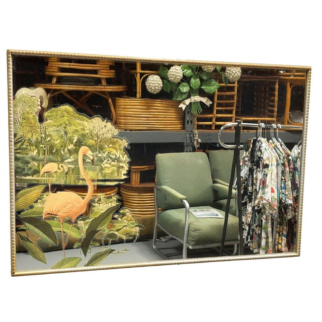 Vintage Art Deco Pink Flamingo Wall Mirror, c.1950's - Pairs Nicely with Many Mid-Century & Eclectic Styles - Designed by...