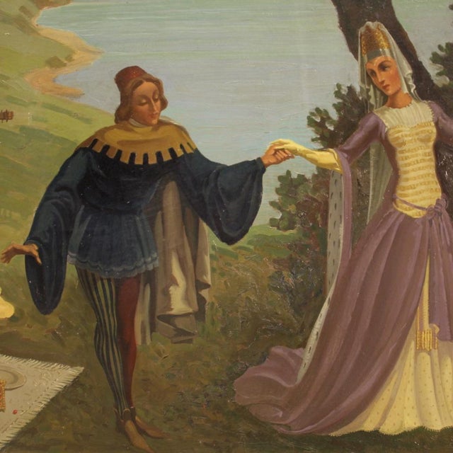 Italian Artist, Landscape with Characters, 1945, Oil Painting on Masonite, Framed For Sale - Image 6 of 13