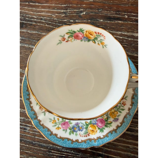 Vintage Crown Staffordshire Lyric Tunis Blue Fine Bone China Teacups & Saucers – 13 Pieces For Sale In Chicago - Image 6 of 12