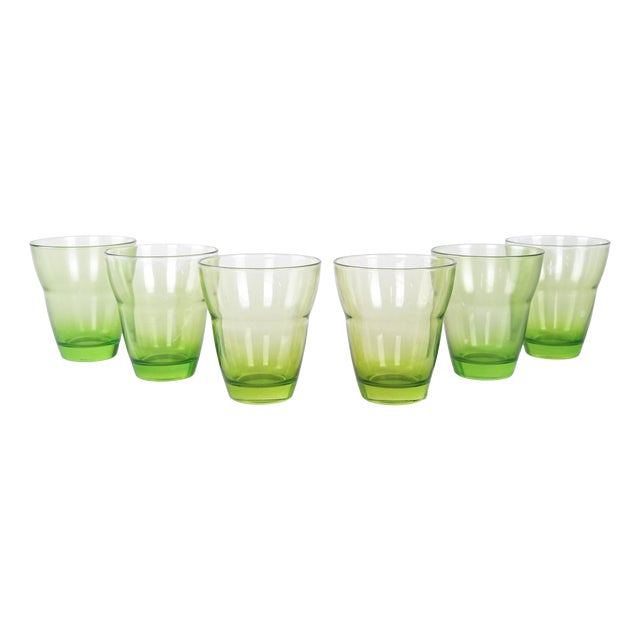 Vintage Italian Green Glasses, 1980s, Set of 6 For Sale