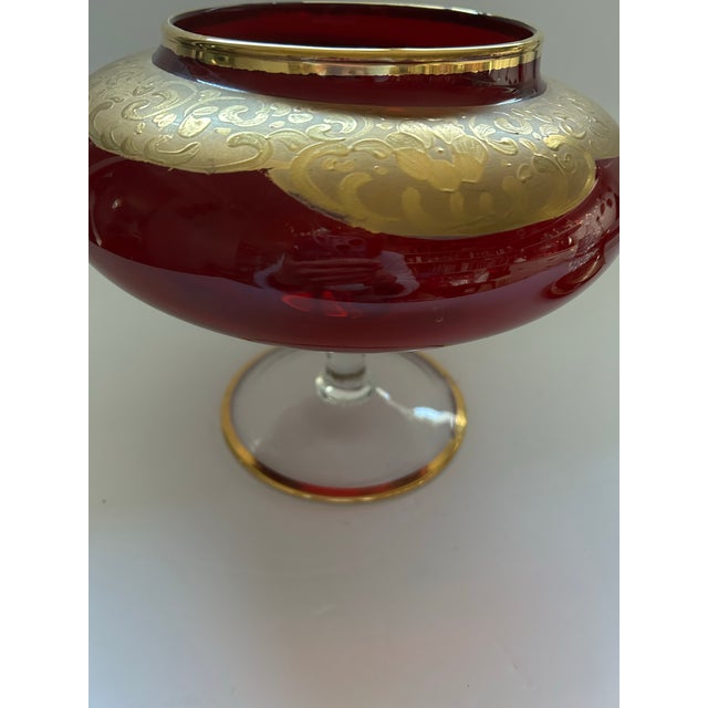 Italian-Style Ruby Red Art Glass Footed Compote With Lid For Sale - Image 9 of 12