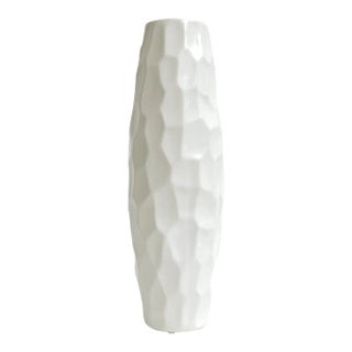 Vintage Italian White Ceramic Textural Vase or Vessel, 1980's For Sale
