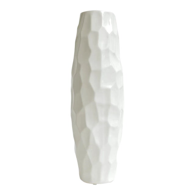 Vintage White Ceramic Textural Vase or Vessel Italian 1980's For Sale