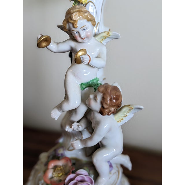 Romantic! Pair of Vintage Von Schierholz Porcelain Candelabra Cherub Putti Candelabra, Germany For Sale - Image 4 of 12