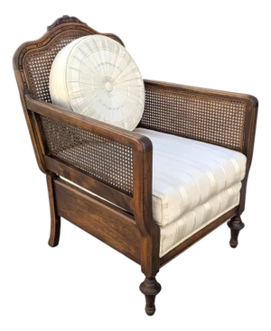Late 20th Century French Provincial Cane Armchair With Striped Upholstery