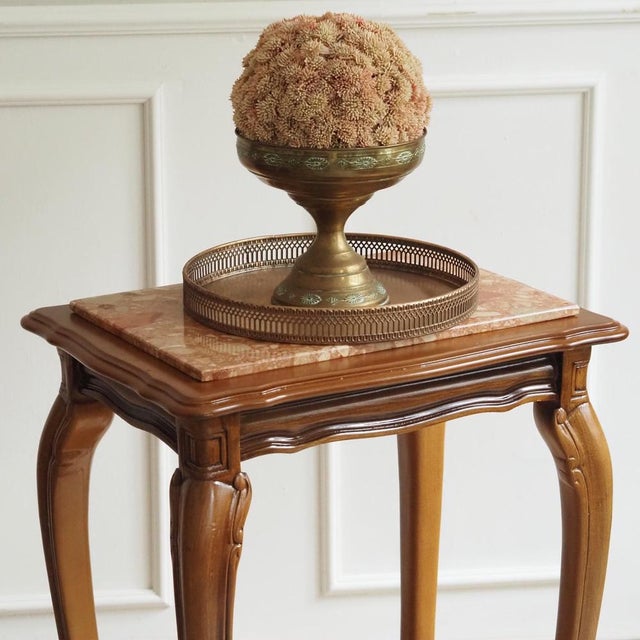 Wood Louis XV Style Wood Side Table with Marble Top and Shelf For Sale - Image 7 of 9