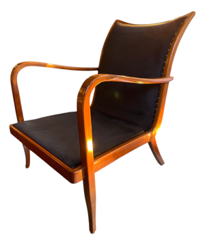 Cherrywood Chairs with Black Velvet Cushions, 1940, Set of 2
