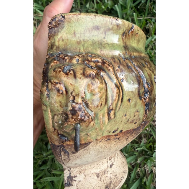 Spanish Revival Vintage Handcrafted Lion Head Wall Planter With Decorative Ring Handles For Sale - Image 3 of 12