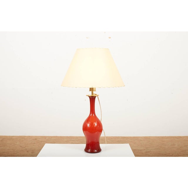 Model 3656 Table Lamp in Red Murano Glass and Parchment Shade from Paolo Venini, 1952 For Sale - Image 3 of 12